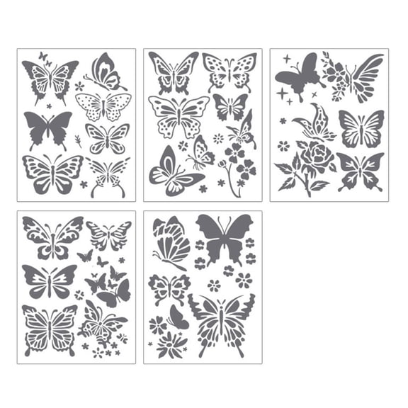 5Pcs Butterfly Flower Drawing Stencils Reusable PET Painting Templates For Kids Art Painting Scrapbooking Craft Making