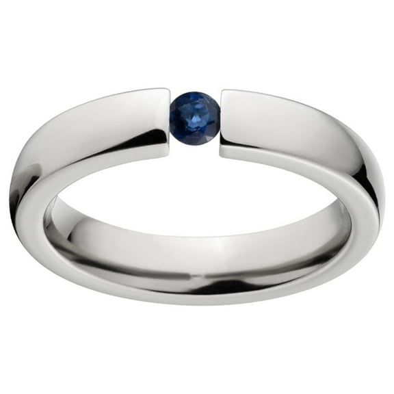 Blue Saphire 4mm Stainless Steel Tension Set Ring