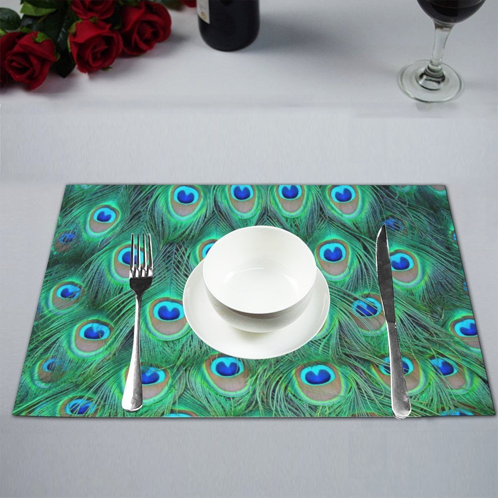 MYPOP Peacock Feather Table Placemat Food Mat 12x18 Inches Walmart
