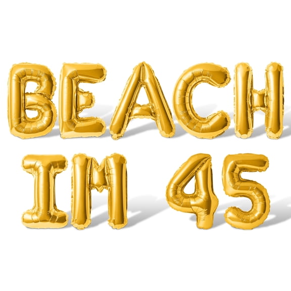 Letter Balloons - BEACH IM 45 16" Inch Alphabet Letters Foil Mylar Balloon 45th Birthday Party Banner (Gold)