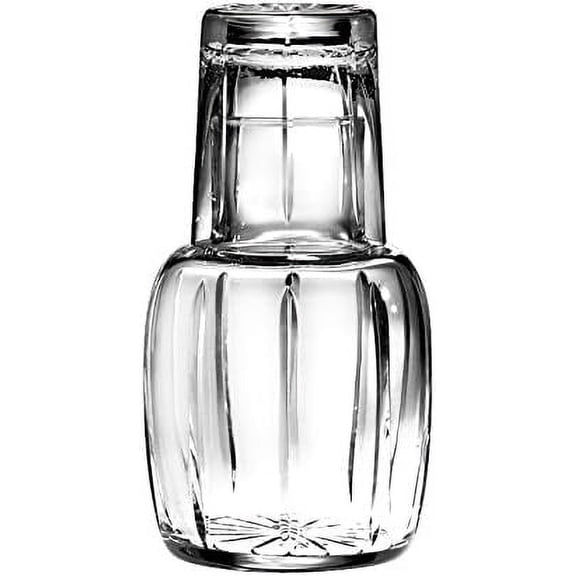 Barski - Mouth Blown - Hand Cut - Crystal - 2 Piece Set - 25 oz Bedside Night Carafe/Desktop Carafe with Tumbler Glass - 8.25" H - Made in Europe