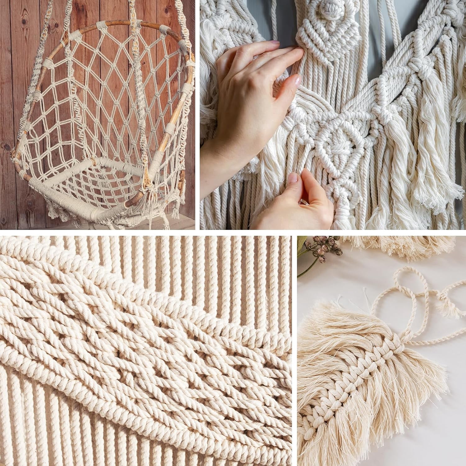 Macrame Cord 8mm X 33yards, Natural Cotton Macrame Rope - 4 Strands Twisted Macrame Cotton Cord for Wall Hanging, Plant Hangers, Crafts, Gift Wrapping and Wedding Decorations (8mmX33yd)