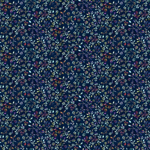 StudioE Fractal Forest Mini Floral Indigo Cotton Fabric By The Yard