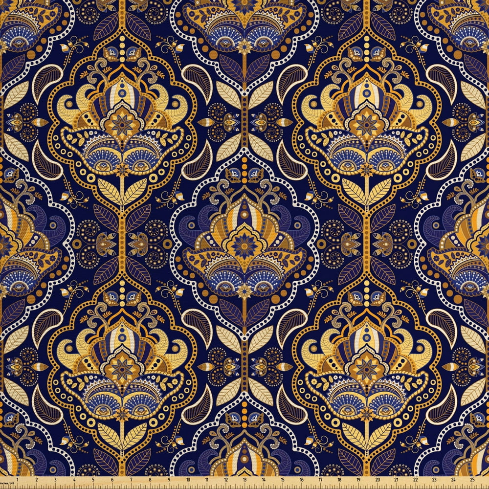 East Sofa Upholstery Fabric by the Yard, Oriental Antique Pattern Foliage Inspirations