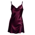thumbnail image 4 of Endives Women's Satin Nightgown V-Neck Sleeveless Spaghetti Strap Camisole Sleep Dress Soft Nightshirt Casual Sleepdress Summer Comfortable Nightwear Sleepwear Brick Red M, 4 of 5
