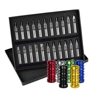 Tättoo Stainless Steel Tip Set with Precision Carved Aluminum Alloy Handles in 6 Colors - Collection for Professional Tättoo Artists