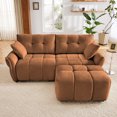 thumbnail image 3 of Modern Chenille 2-Seater Sofa with Ottoman | Burnt Orange | Soft Textured Fabric | Living Room, Apartment, Dorm | Comfortable, Durable Design, 3 of 18