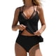 thumbnail image 3 of TaTaai Women‘s 2026 Tankini Swimsuit Set Mesh Patchwork Back Adjustable Tie Shoulder Straps Round Neck Solid Color Full Coverage High Waisted Shorts Polyester Spandex Summer Beach Party Gift, 3 of 9
