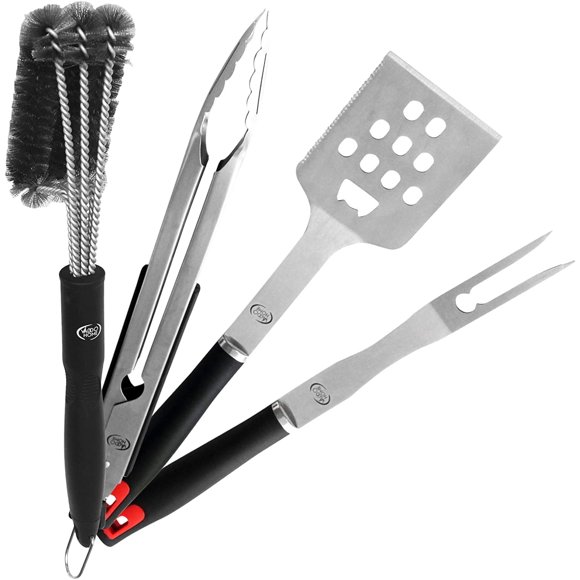 Heavy Duty BBQ Grill Tool Set Stainless Steel Utensils Kit Locking Tongs, Spatula, Fork, Barbecue Grill Cleaning Brush - Barbecue Grilling Accessories