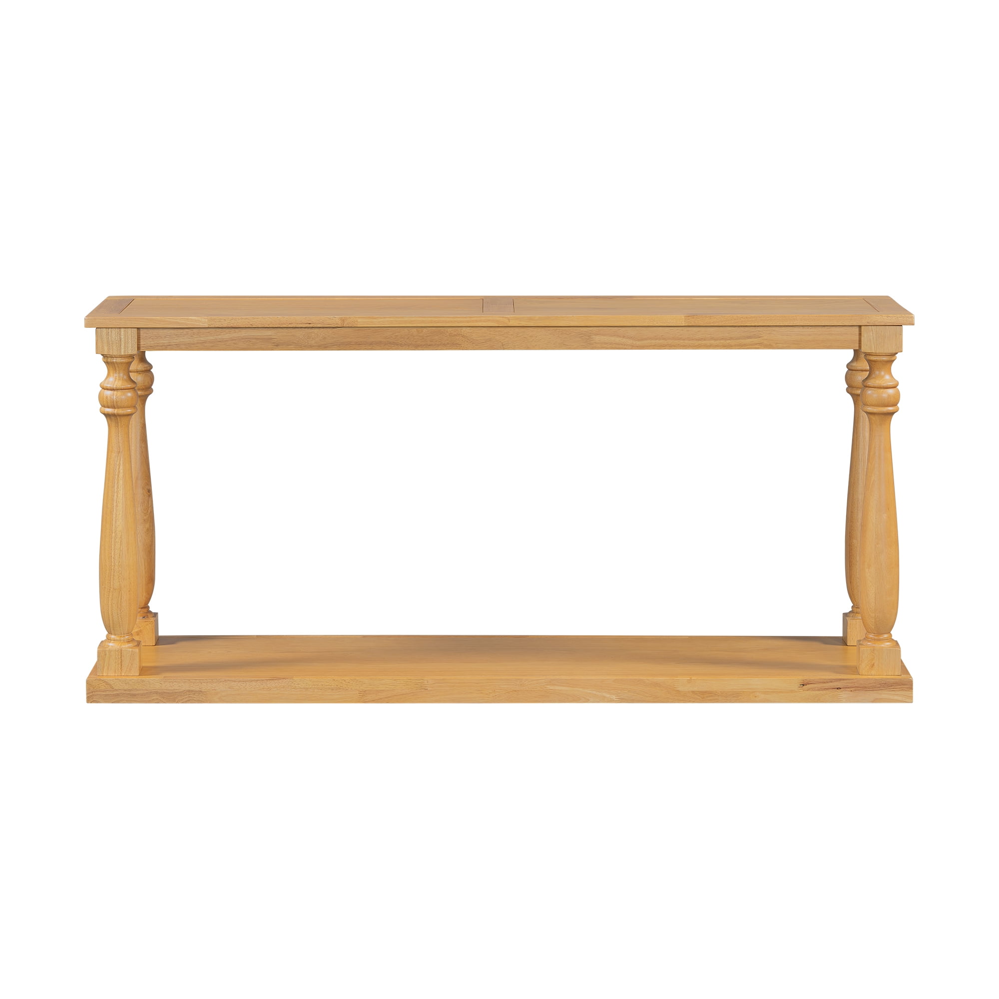 Euroco Retro Console Table,63" Extra Long Entryway Table with Bottom Shelf and 4 Vase Legs, 2-Tier Narrow Sofa Table Behind the Couch for Entryway, Hallway, Living Room,Natural