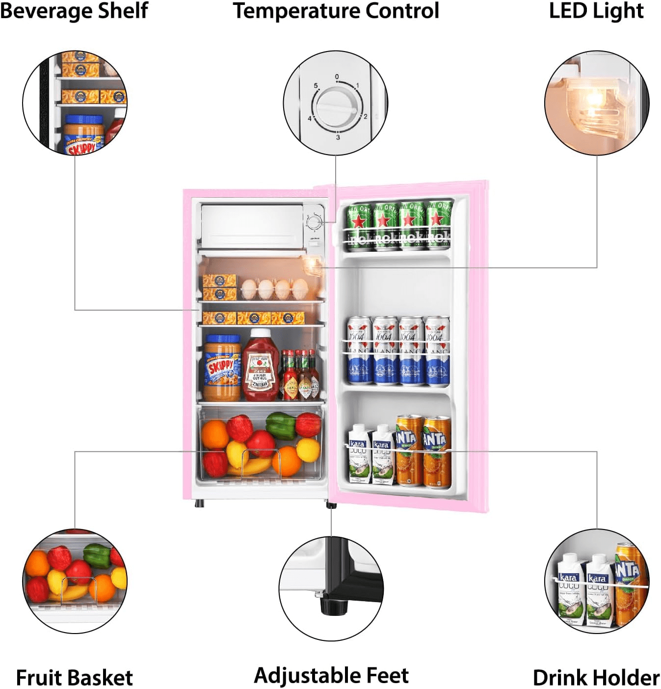 PhiloDeco 3.1 Cu.Ft Compact Refrigerator with Freezer, Adjustable Thermostat, Removable Shelves, Mini Fridge for Apartment, Office, Dorm, Pink