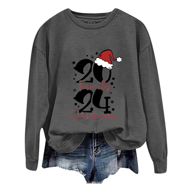 WEAIXIMIUNG Chandail en Molleton Surdimensionné pour Femmes Noël Manches Longues Col Rond Imprimé Lettre Léger Ample