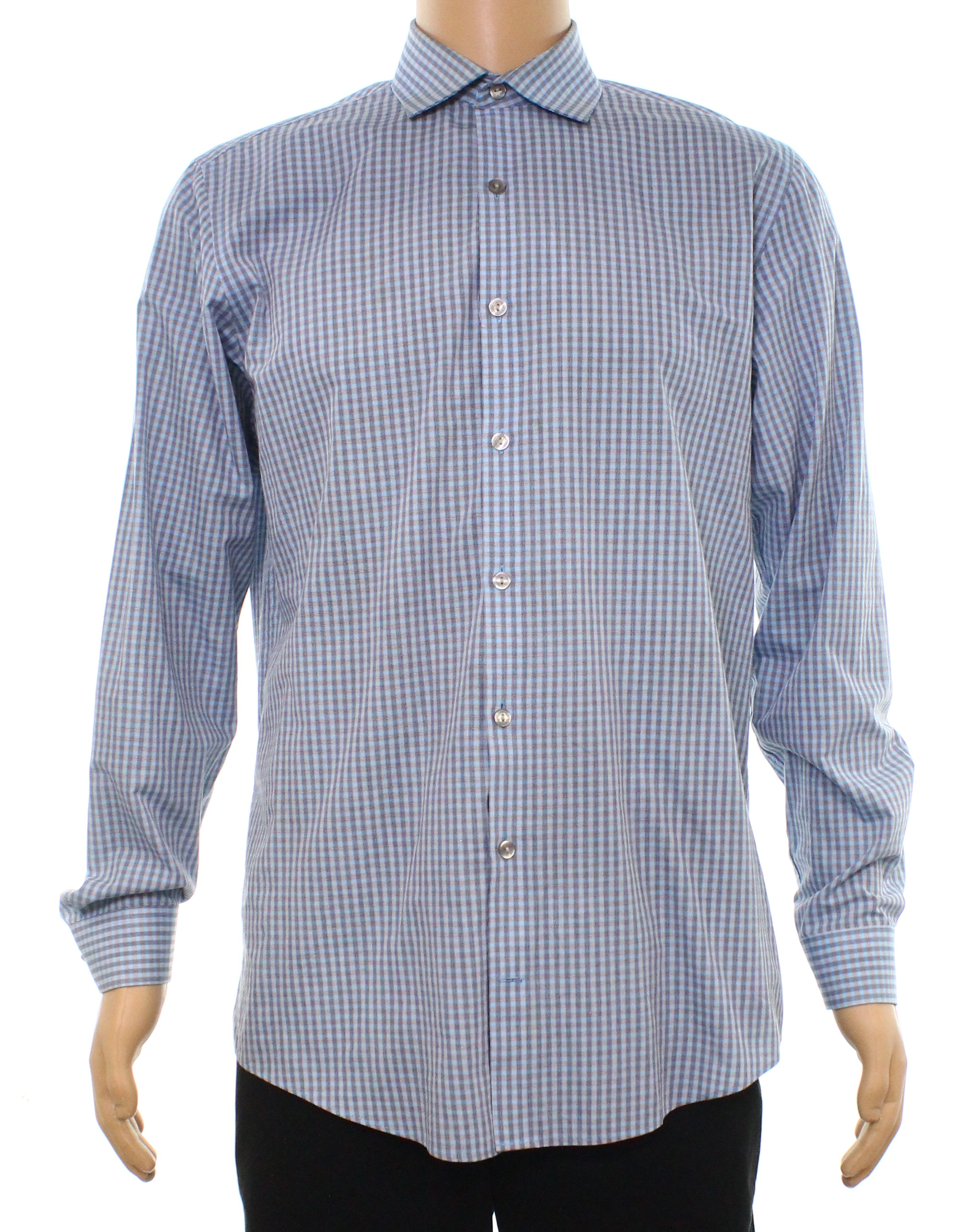 Kenneth Cole - Kenneth Cole NEW Blue Mens Size 16 Slim Fit Plaid ...