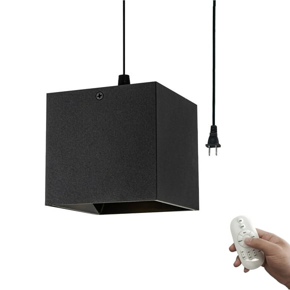FSLiving 15Ft Plug in Pendant Light, 7W Hanging Light Fixture with Plug in Cord and Remote Control, 3 Colors Mode, Dimmable Spotlight for Dining Room Bedroom Foyer Hallway Kitchen Island Loft-1 Pack