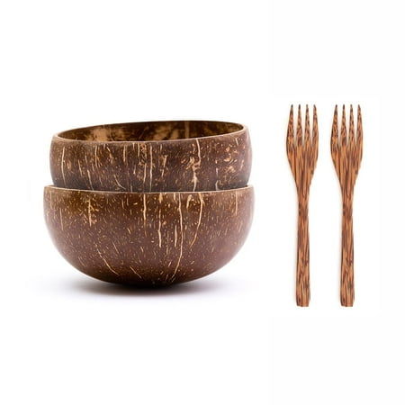 

Rainforest Bowls Jumbo Coconut Bowls Set w/ Wooden Utensils (Original) + 2 Forks