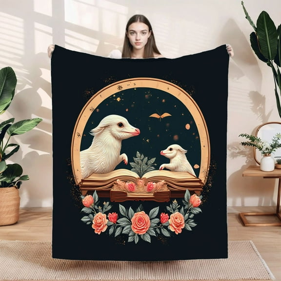 Cozy Flannel Blanket with Elegant Bird and Floral Design - Soft Warm Throw for Sofa Travel Bed and Chair - Perfect for All Seasons