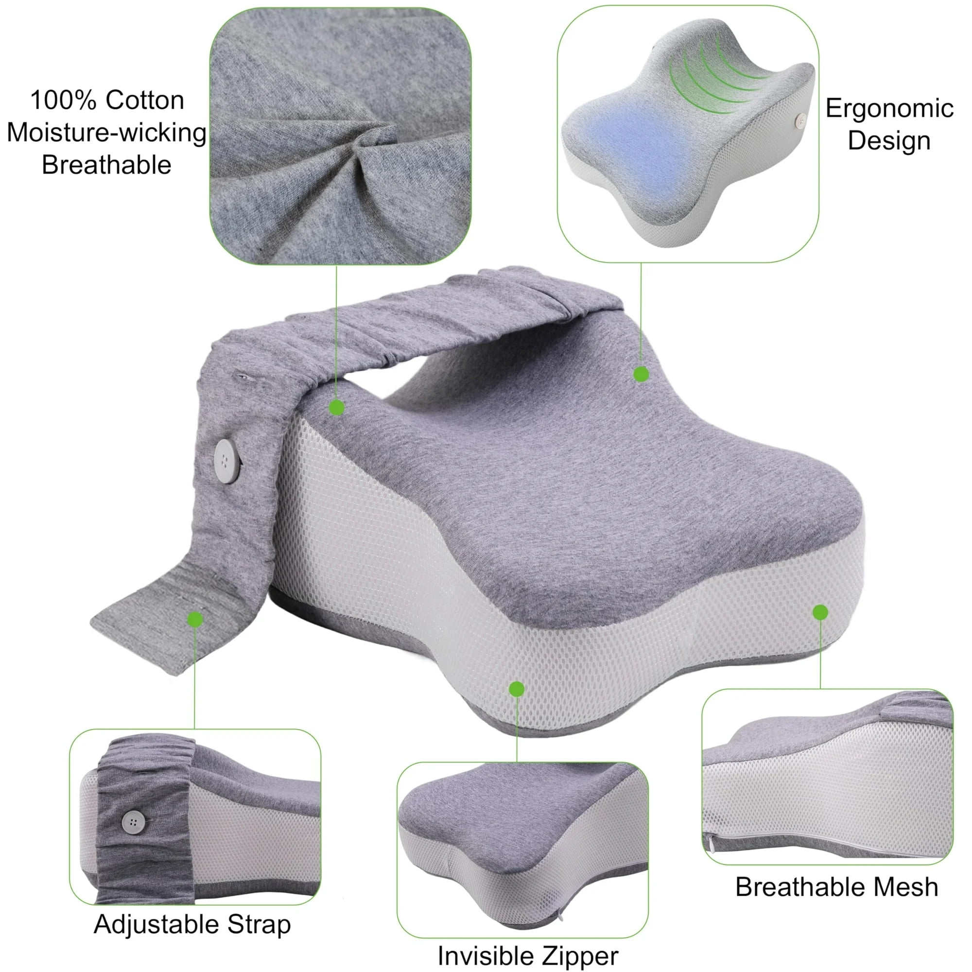 Asunby Knee Pillow for Side Sleeper with Adjustable Straps - Fully Support Thighs and Knees for Sciatica, Back, HIPS, Knees, Joints Pain Relief - Leg Pillow for Side Sleeping