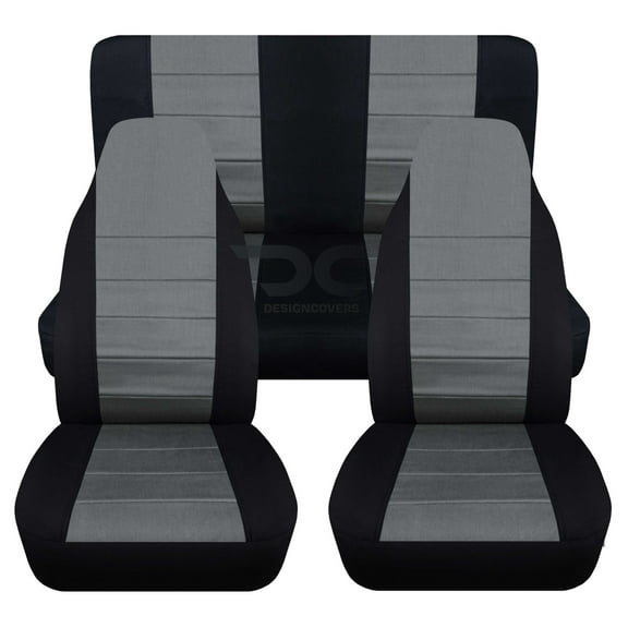 D4S-5-Designcovers Compatible with 1987-1995 Jeep Wrangler YJ 2door Two-Tone Seat Covers:Black and Charcoal- Full Set Front&Rear