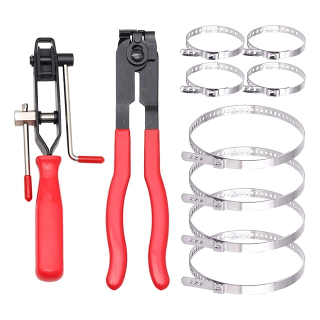 10Pcs CV Boot Clamp Pliers Set, CV Joint Boot Clamp Pliers Set ,with 8Pcs Bands ,Hose Band Axle Pliers for Vehicles