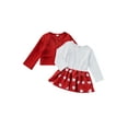 thumbnail image 1 of Xingqing Saint-Valentin Bébé Filles Robe Imprimée Cœur + Cardigan à Manches Longues Manteaux Ensemble 2 Pcs Rouge 4-5 Ans, 1 of 8