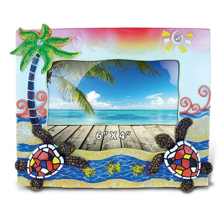 Mosaic Tabletop Ideas Puzzled Resin Sea Turtle Mosaic Picture Frame, 6 X 4 Inch Sculptural Photo Holder Intricate & Meticulous Detailing Art Handcrafted Tabletop Accent Accessory Tropical Beach Themed Home D?cor ()