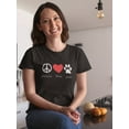 thumbnail image 2 of "Peace", "Love", "Paws", Heart Graphic Cat Lovers Women Black T-Shirt, Female x-Large, 2 of 4