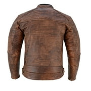Men's Motorbike Leather Jacket Distress Zip Up Motorcycle Protection Jackets Antique Brown-40