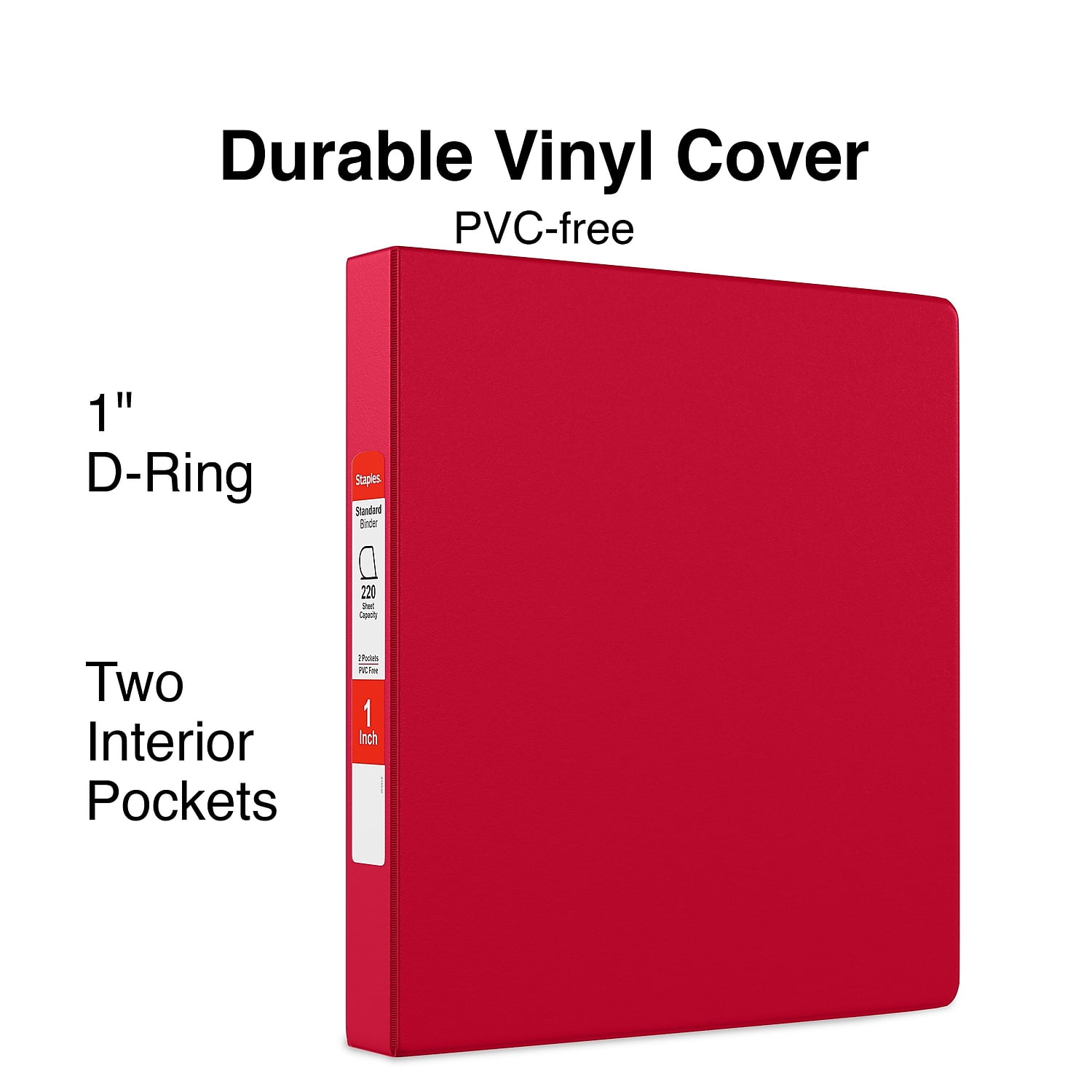 1' Staples Standard Binder with D-Rings Burgundy 976153