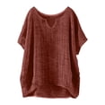 thumbnail image 2 of Summer Tops for Women 2026 Short Sleeve Crew Neck Linen Cotton Shirts Plus Size Gauze Casual Dressy Blouse, Brown M, 2 of 6