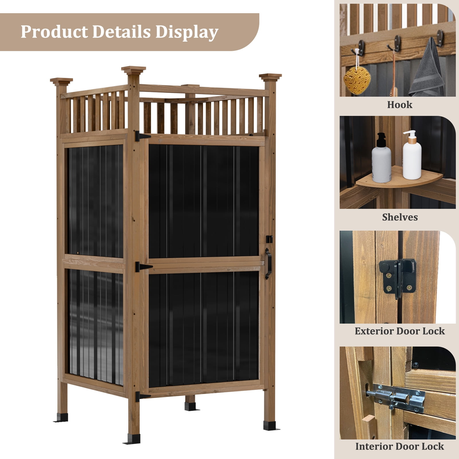 GDLF Outdoor Shower Enclosure with Lockable Door, Privacy Outdoor Shower Stall with Metal Panels , Changing Room for Pool Wash Station