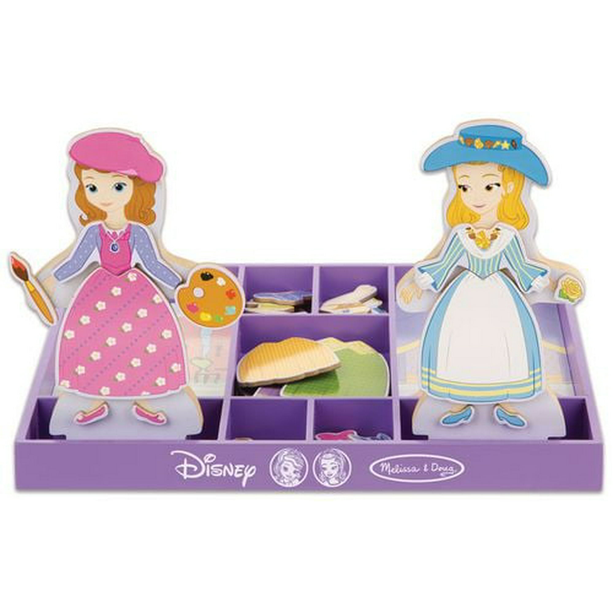 Melissa & Doug Disney Sofia the First and Princess Amber Magnetic Dress-Up  Wooden Doll (Pretend Play Set, Interchangeable Pieces, Display Stands, 45+  ...