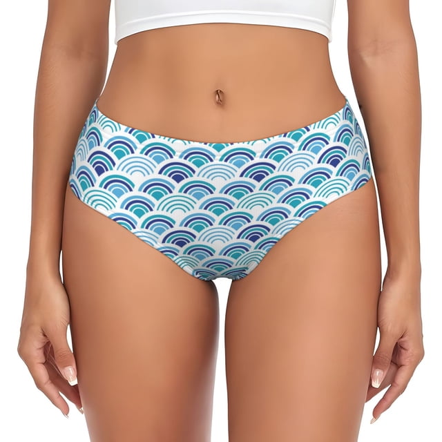 Balery Blue Fish Scale Texture Ropa Interior de Algodón para Mujer con Dibujo – Braguitas Cómodas y Elásticas, Estilo Clásico-Large
