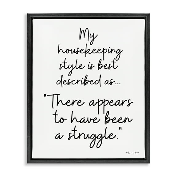 Stupell Industries Funny Housekeeping Struggle Novelty Painting Black Floater Framed Art Print Wall Art, 17 x 21