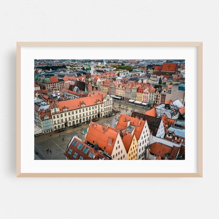 Over Market Square, Wroclaw 02 - Wroclaw Dolnoslaskie Poland Photography City Architecture Travel Poster Skyline Scenic Oak Framed Wall Art Print 5 x 7 inches