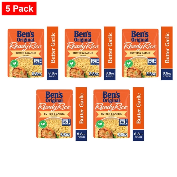 Bens Original Ready Rice Butter and Garlic Flavored Rice, Easy Dinner Side, 8.8 oz Pouch 8.8 oz - 5 Pack