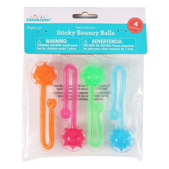 4 Count, Multicolor, Sticky Bouncy Balls, Party Favors, by Way To Celebrate