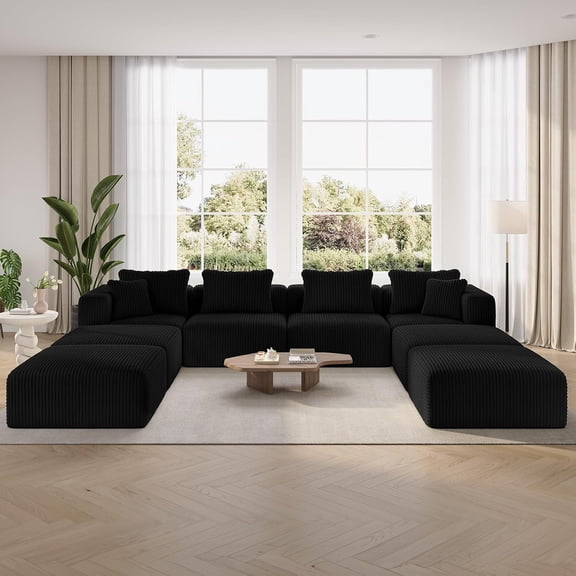 Novilla Modular Sectional Sofa, Modern Cloud Sectional Couch with Smarts Coil™ Support, U-Shape Boneless Couch for Living Room Apartments Bedroom, No Assembly Required (4 Seater   4 Ottoman)