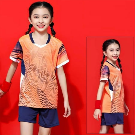 ITSAME Boys Girls Athletic Sets 2-Piece Performance Striped Print T-Shirt and Shorts Quick-Dry Sports Outfits Orange 4-5T