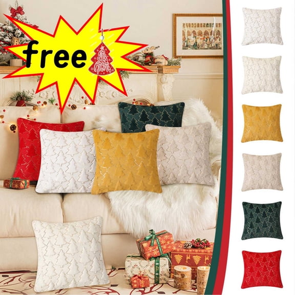 Djunllk Christmas Pillow Covers 18x18, Soft Plush Snowflake Tree Patterns Christmas Pillow Covers for Christmas Thanksgiving Holiday Decor Car Bed Sofa, Christmas Throw Pillow Covers
