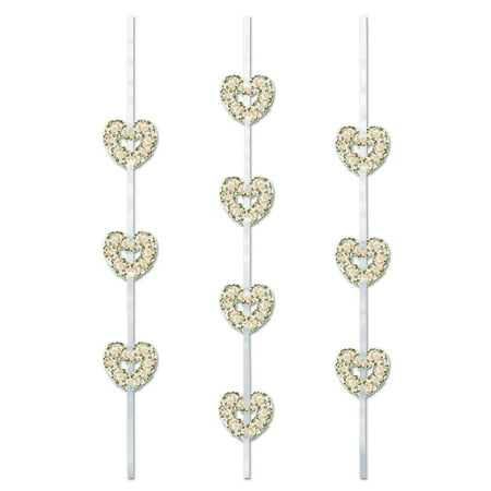 Club Pack of 36 Valentine Themed Floral Heart Ribbon Stringer Hanging Silver Party Decoration 4'