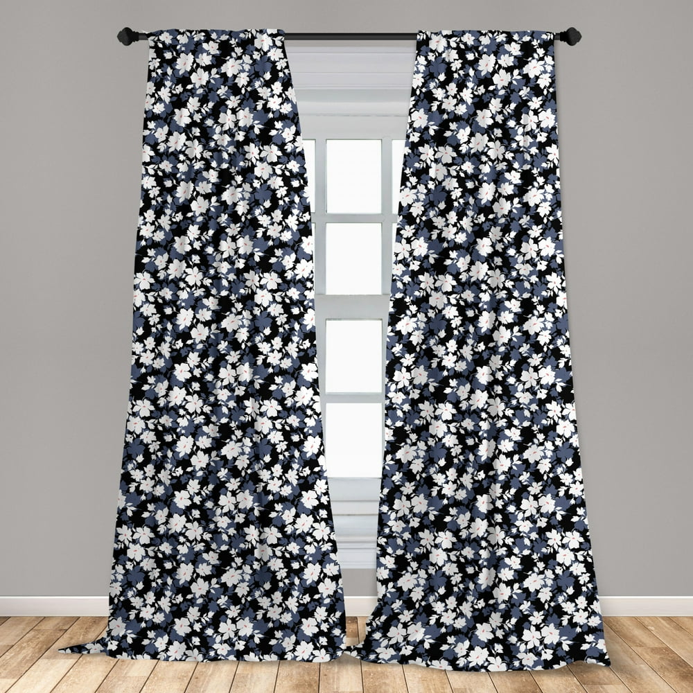 Flower Garden Curtains 2 Panels Set, Vintage Blossoming Plant Leaves