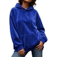 thumbnail image 2 of DYTTDG Women’s Solid‑Color Velour Hoodie, Long Sleeve Drawstring Loose‑Fit Hoodie With Front Kangaroo Pocket, Soft Casual Loungewear Sweatshirt for Fall Winter Daily Outfits, 2 of 8