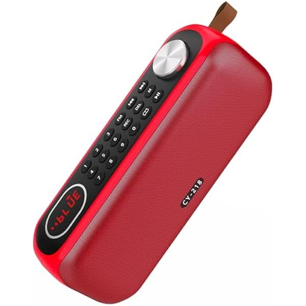 wonima11 Portable Bluetooth Speaker, Rechargeable Digital FM Radio, Support USB/SD Card MP3 Play/AUX/REC, Loud Speaker and Earphone Jack for Office, Home and Outdoor (Red)
