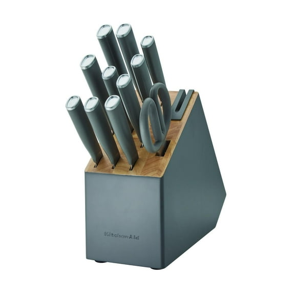 KitchenAid Classic 12-Piece Japanese Steel Knife Block Set with Built-in Knife Sharpener, Charcoal Gray