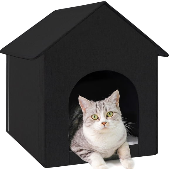 Cat House, POPO Waterproof Cat Bed with Removable Soft Cushion, Outdoor Kitty House 17 x13 x17 inches,Black