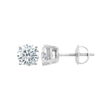 (0.04 carat) 14K White Gold Round Diamond Stud Earrings with Screwback in I3-I4 Clarity