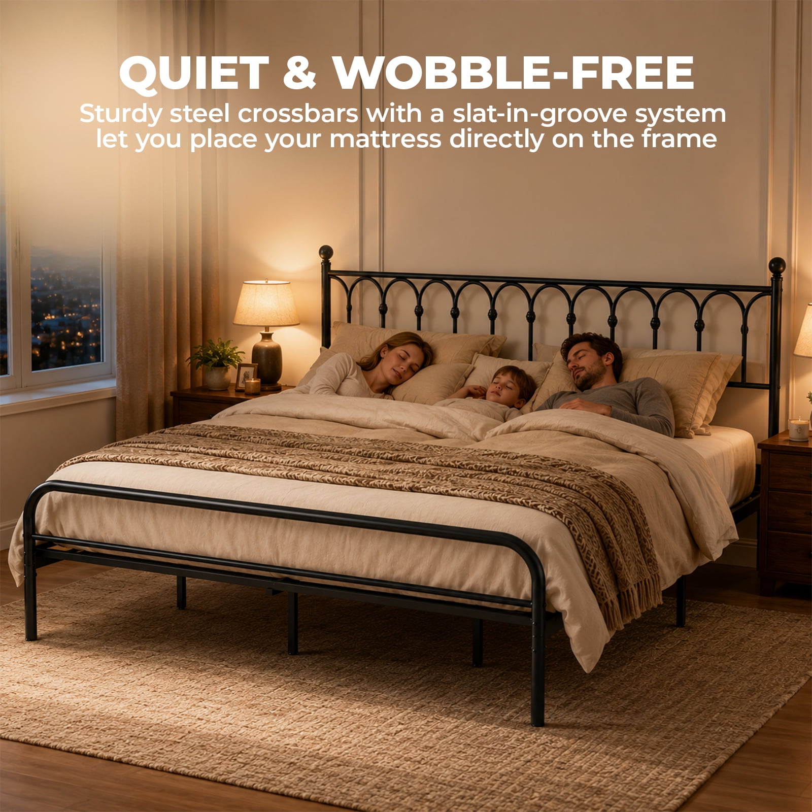Alvantor Metal Platform Bed Frame, Classic Iron Art Headboard & Footboard, Stable & Noiseless, 11.9 Inch Under Bed Storage, No Box Spring Needed, Easy Assembly, Black