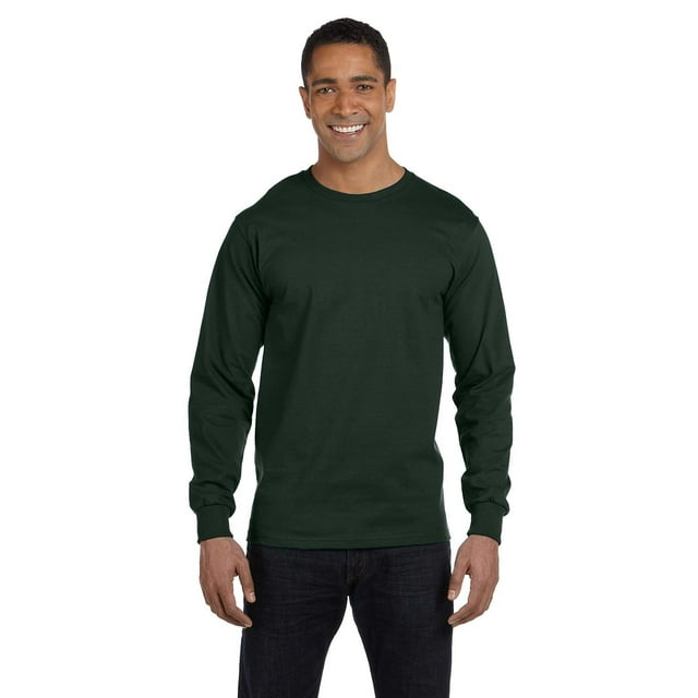 Hanes mens 6.1 oz. Long-Sleeve Beefy-T(5186)-DEEP FOREST-L