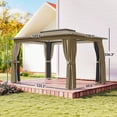 thumbnail image 3 of Outsunny 10' x 12' Outdoor Patio Gazebo, Soft Top Canopy Shelter with Curtains and Mesh Net, Double-Tier UPF30+ Polyester Roof and Steel Frame for Garden, Backyard or Hot Tub, Khaki, 3 of 8