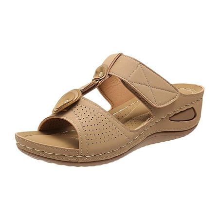 

Rewenti Women s Solid Color Wedge Sandals Thick Sole Comfortable Soft Sole Beach Slippers Khaki 9.5(43)